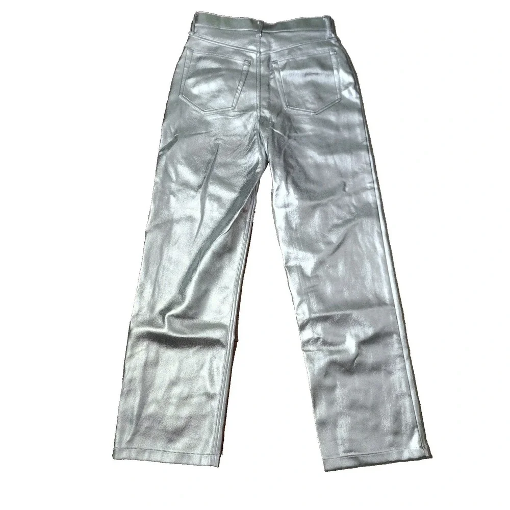 Abercrombie & Fitch Curve Love 90s High Rise Relaxed Faux Leather Silver Pants 6